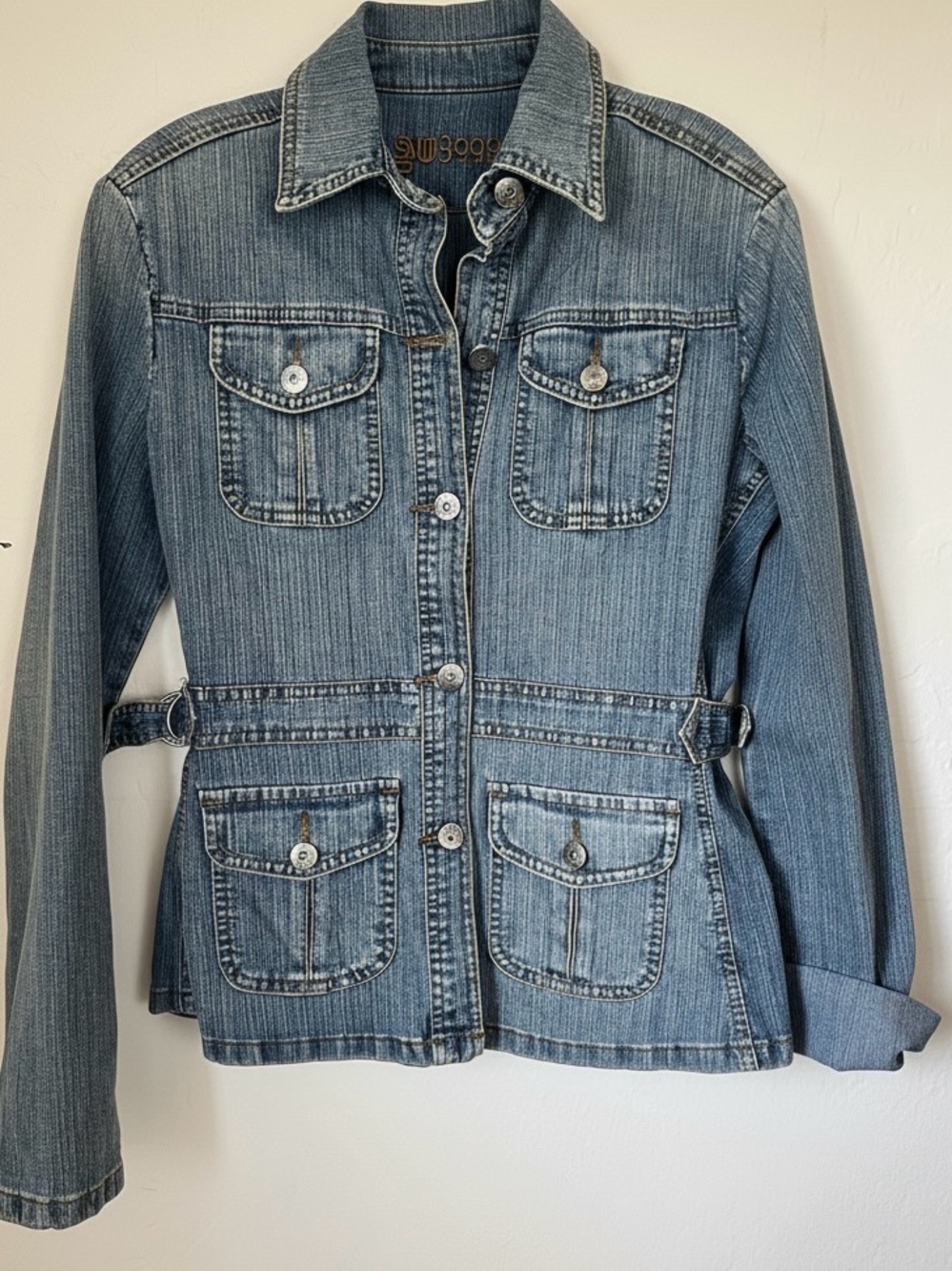 Vtg Access Jeans AC-3998 Denim Field Jacket Y2K Utility Buckle Waist M
